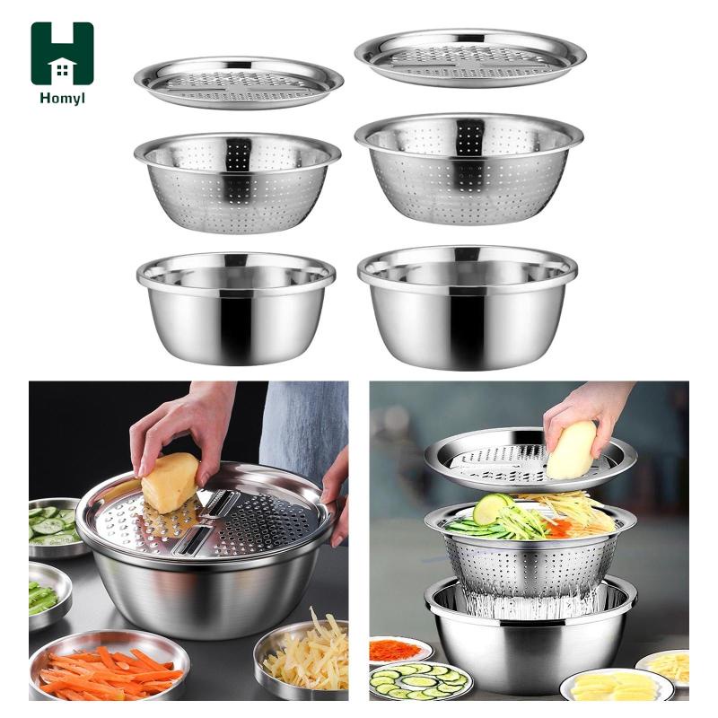 Máy thái rau 3x, bát làm salad, máy xay julienne đa chức năng, chậu bằng thép không gỉ với máy cắt rau củ cho khoai tây, gừng