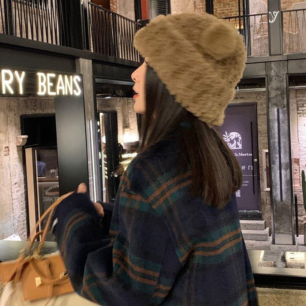 Mũ Len Dệt Kim Đính Tai Gấu Dễ Thương Thời Trang Thu Đông Cho Cặp Đôi