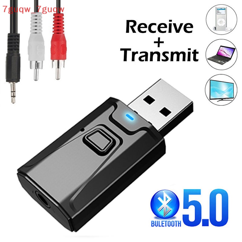 7guqw _ 7guqw Mini USB Bluetooth 5.0 Transmitter Receiver Stereo Adapter 3.5Mm AUX Cho TV PC Mới