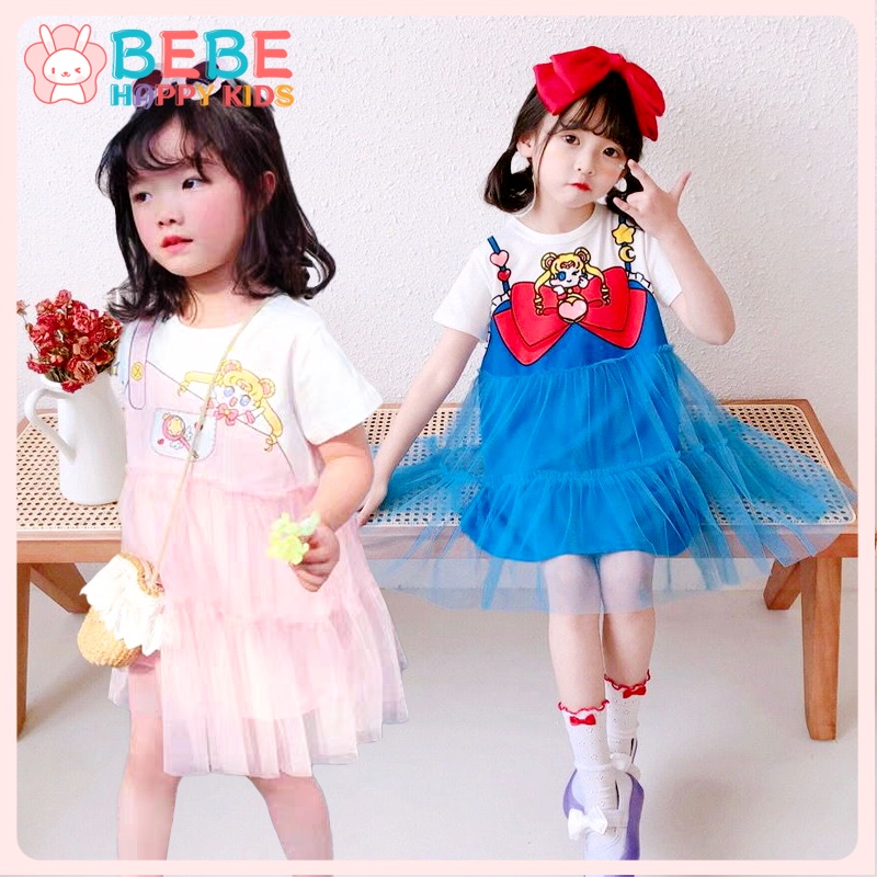 Đầm Công Chúa 2023 Tay Ngắn In Họa Tiết Hoạt Hình Dễ Thương Cho Bé Gái 2-9 Tuổi