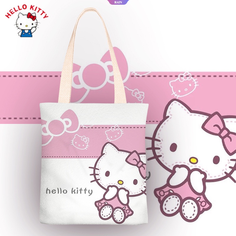 SANRIO Túi Xách Đeo Vai Vải Bạt Ngăn Chứa Rộng 38CM In Hình Hello Kitty Đáng Yêu Cho Nữ
