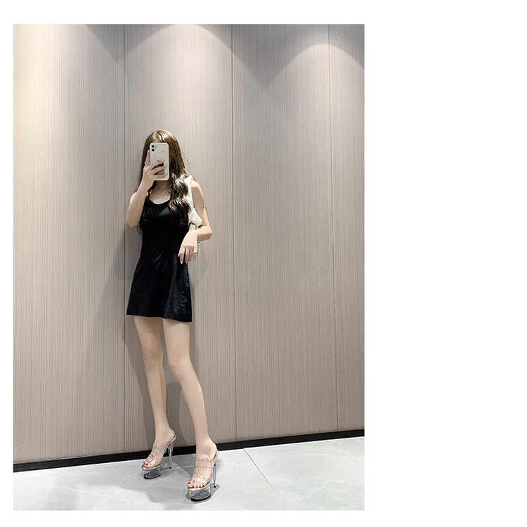 Xăng đan Cao Gót Mũi Nhọn Quai Trong Suốt Thời Trang Mùa Hè Dành Cho Nữ