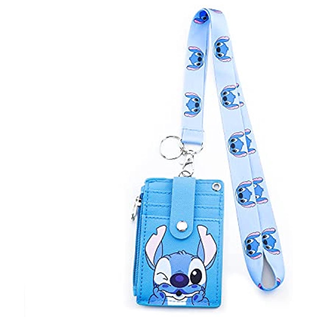Ví Đựng Thẻ Bằng Da PU Hình Stitch Có Dây Đeo
