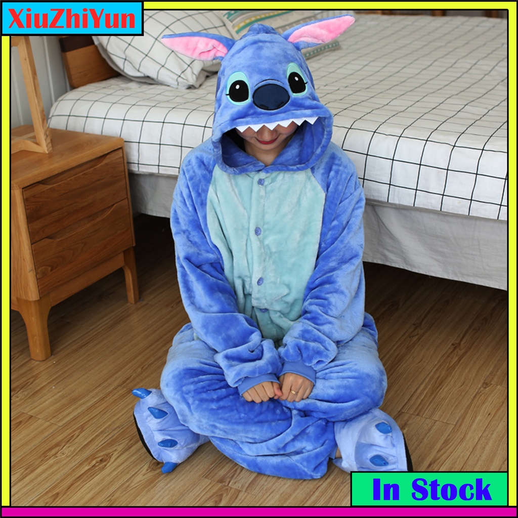 Bộ Đồ Ngủ Liền Thân Hình Hoạt Hình Totoro / Stitch / Pikachu Bằng Vải Flannel