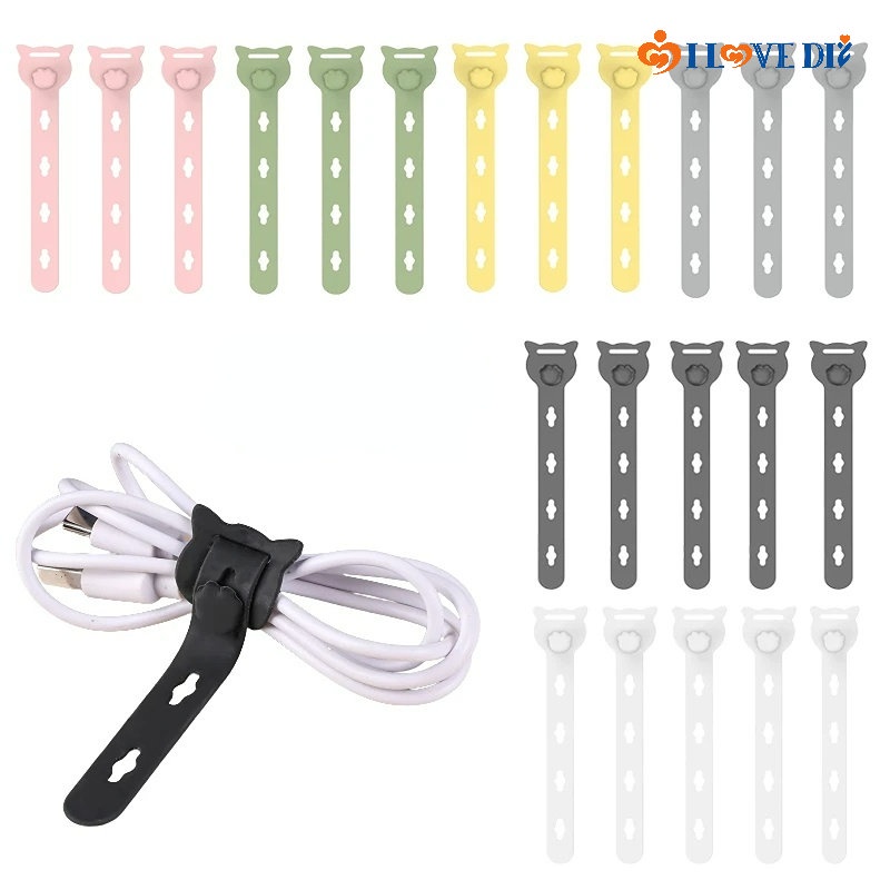 Dụng Cụ Sắp Xếp Gọn Gàng Dây Cáp Bằng Silicon Hình Mèo Hoạt Hình Có Thể Điều Chỉnh