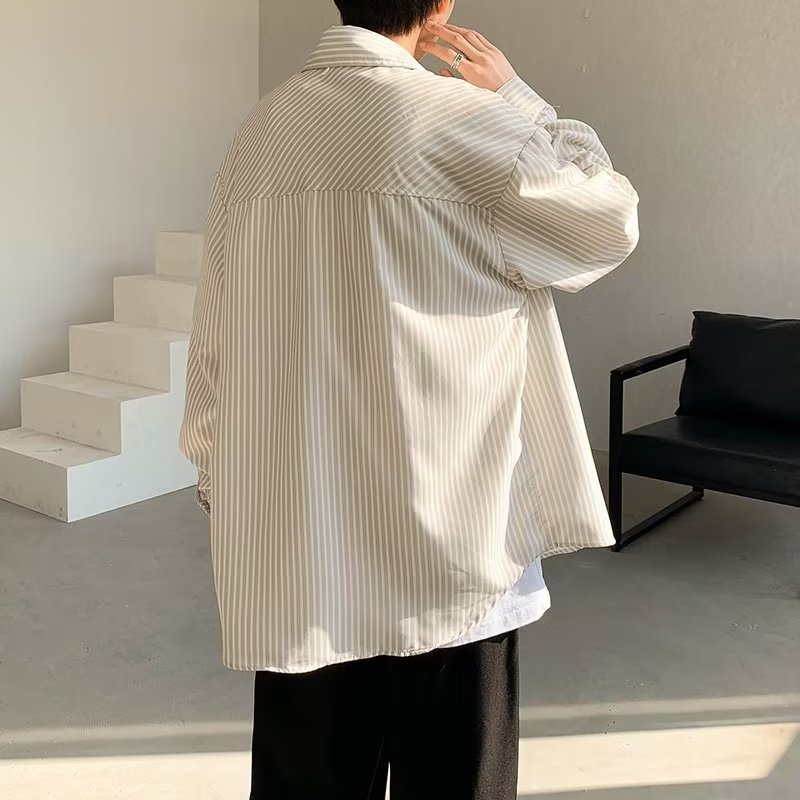 Áo Sơ Mi Nam Tay Dài Dáng Rộng Họa Tiết Kẻ Sọc Đơn Giản Phong Cách Hàn Quốc Thời Trang Cho áo sơ mi nữ form rộng sơ mi hoạ tiết nam