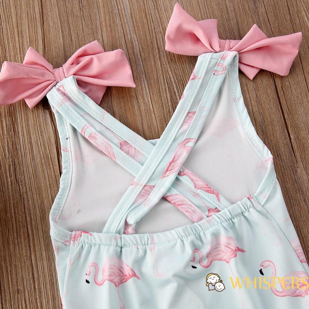 Bộ Đồ Bơi + Nón Đính Nơ Hình Chim Hồng Hạc Cho Bé Gái