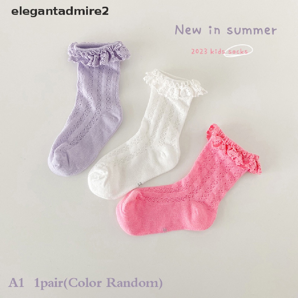 Vớ Cotton Phối Ren Hoa Nhún Bèo Màu Trơn Kiểu Công Chúa Xinh Xắn Cho Bé Gái