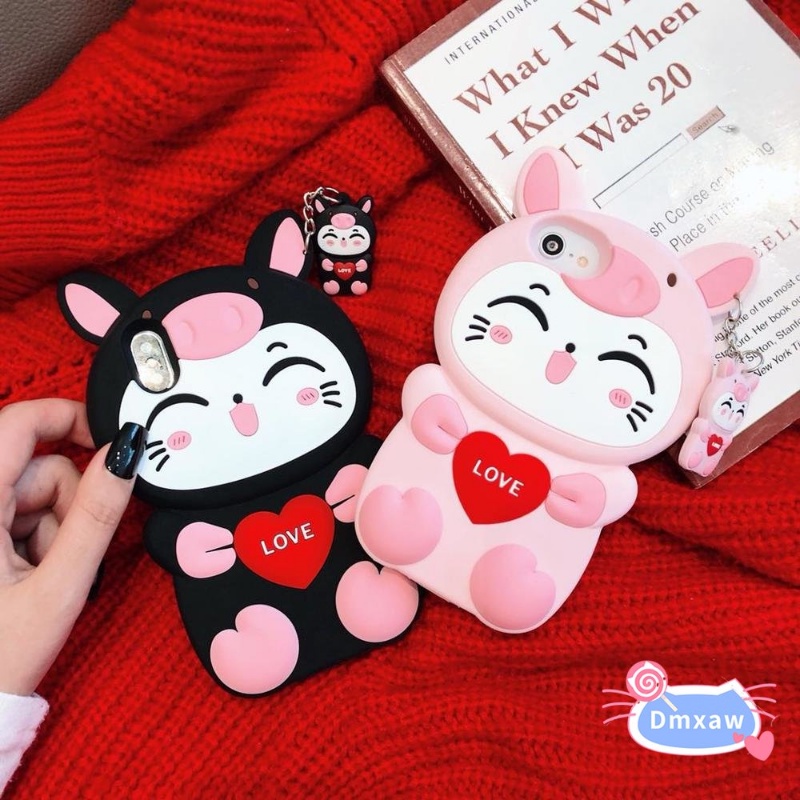 Ốp Điện Thoại Silicon Hình Heo / Mèo May Mắn 3D Cho iPhone 6 6s X XR Xs 11 12 13 Pro Max 7 8 Plus