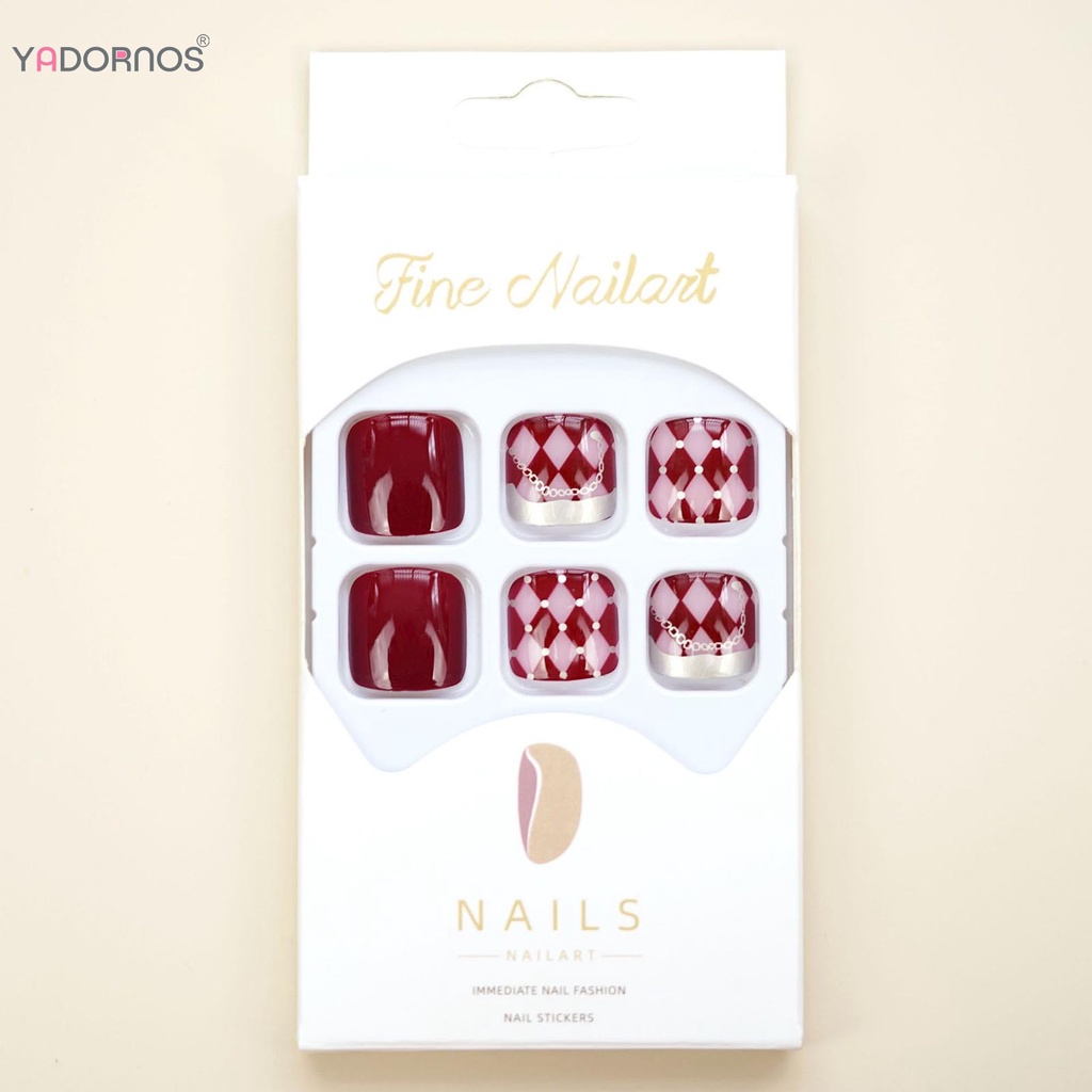 Móng chân giả YADORNOS màu đỏ rượu vang dày dặn trang trí nghệ thuật