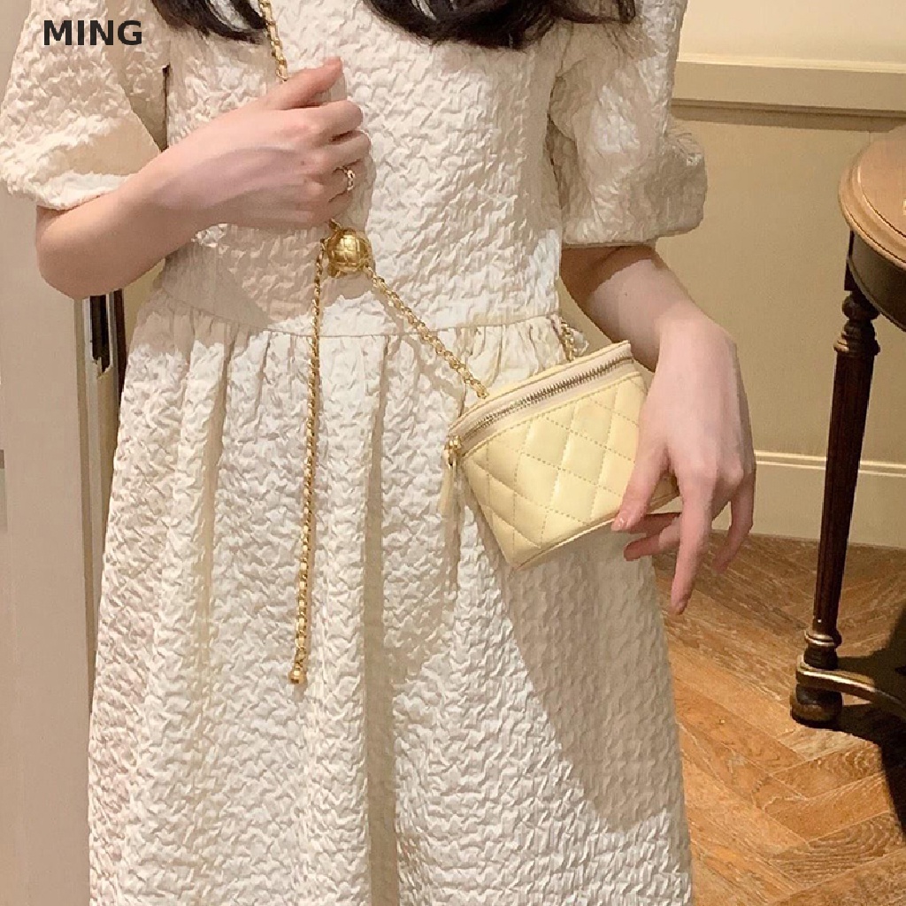 Đầm Midi Tay Ngắn Màu Trơn Lưng Cao Thời Trang Mùa Hè Xinh Xắn Cho Nữ