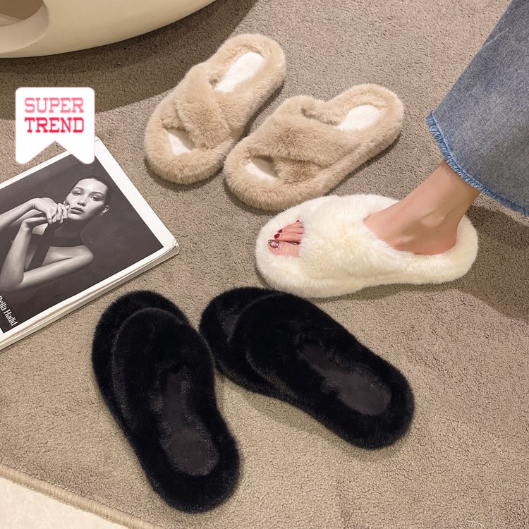 4CM Dép Lông Xù Dày Dặn Mũi Tròn Ấm Áp Thoải Mái Thời Trang Mới