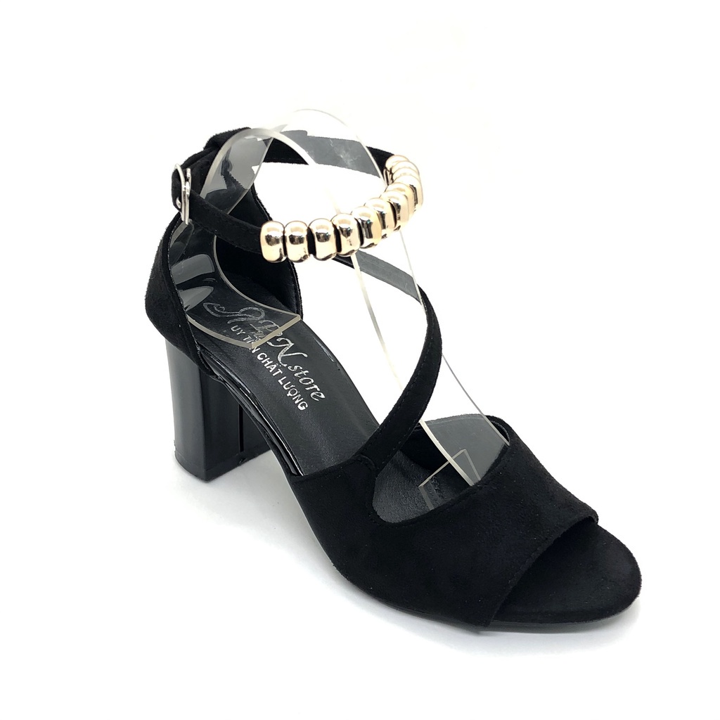 [kèm ảnh thật] Giày cao gót vuông 7p hở mũi quai chéo vòng cổ hột vuông __LZ001