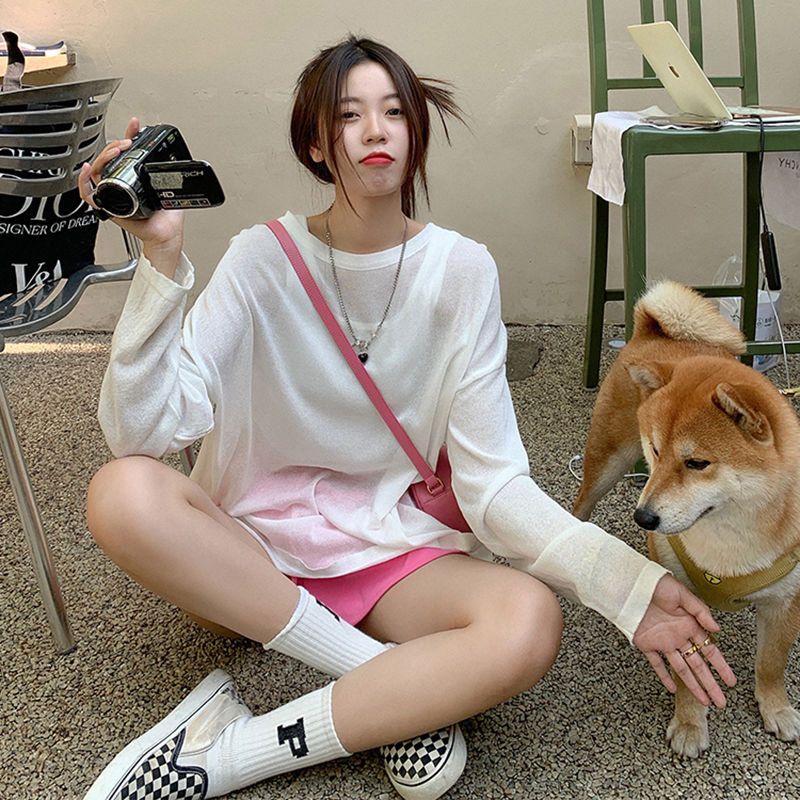 Áo Kiểu Tay Dài Mỏng Nhẹ Trong Suốt Thiết Kế Xẻ Tà Thời Trang Mùa Hè Cho Nữ