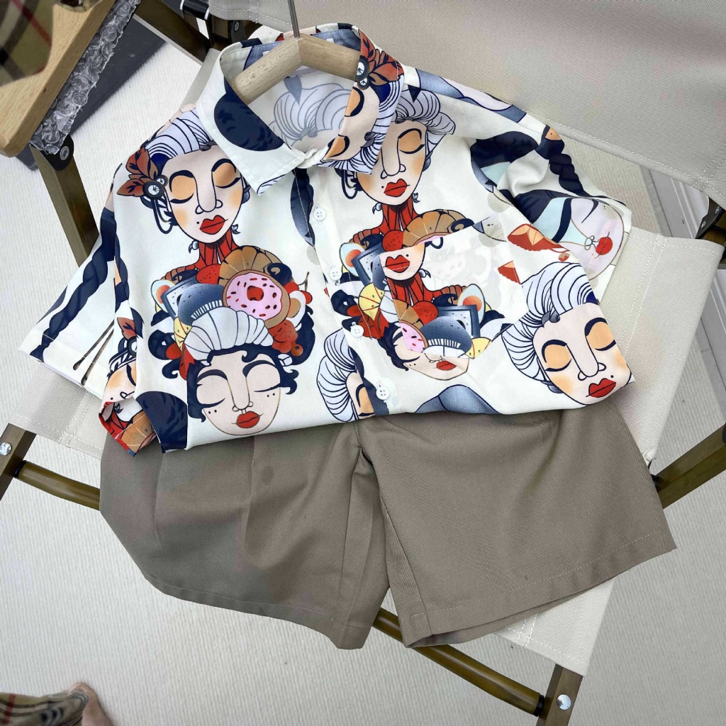 Áo Sơ Mi Tay Ngắn Họa Tiết Hoa Phong Cách Hong Kong Cho Bé