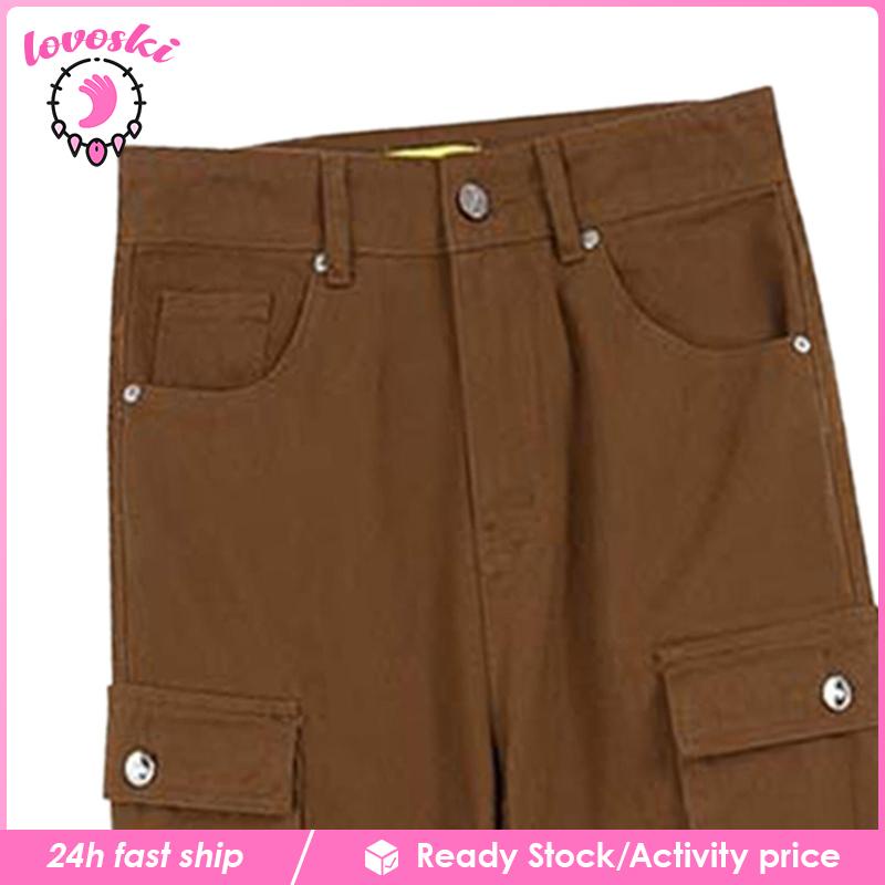 Quần Dài Ống Rộng Lưng Cao Có Túi Thời Trang Unisex