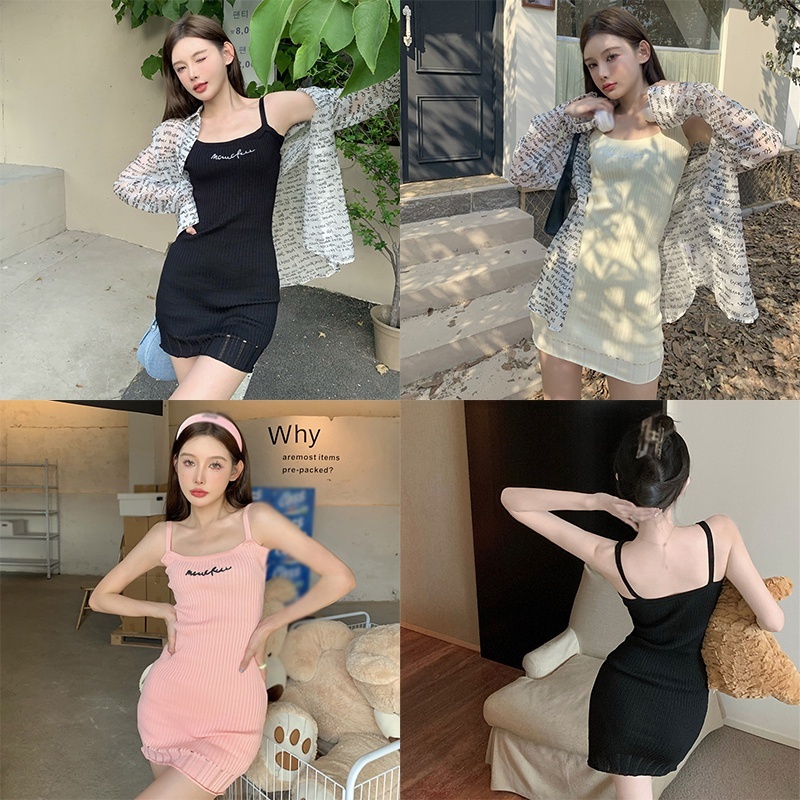 Đầm Dệt Kim Sát Nách Thêu Chữ Kiểu Hàn Quốc Xinh Xắn Cho Nữ