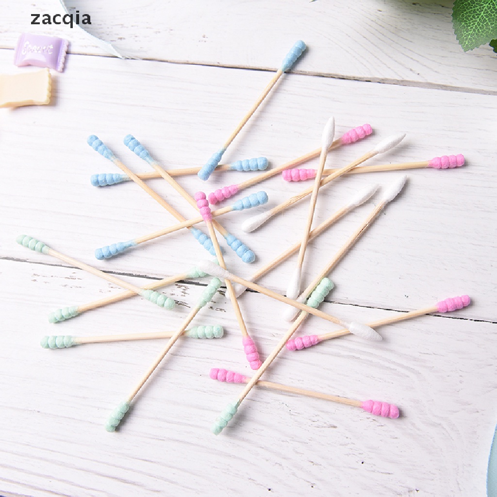 Túi 100 Tăm Bông Cotton Hai Đầu Màu Kẹo Trang Điểm Tiện Dụng