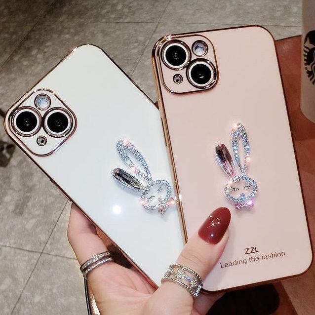 Ốp Điện Thoại Silicon Tráng Gương Hình Thỏ Đính Đá Cho IPhone 14proamx 13 Pro Max Ins 12 Pro Max 11 Pro Max Xsmax Xr X XS 8 7Plus