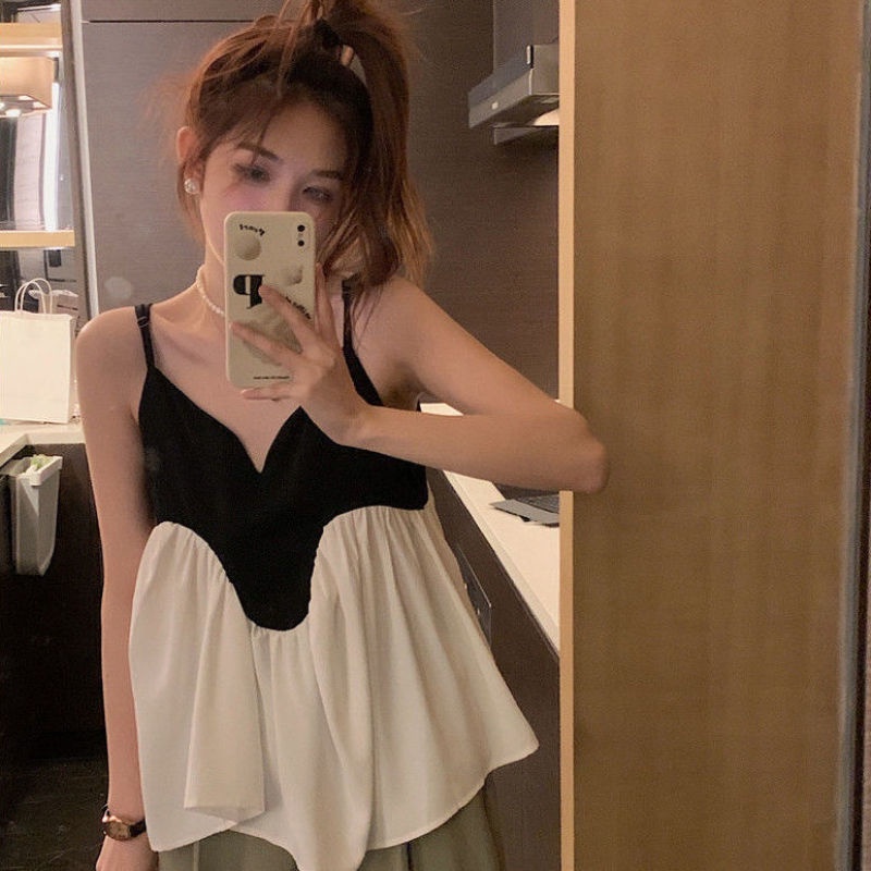 Áo Hai Dây Dáng Ngắn Màu Trắng Đen Quyến Rũ Thời Trang Mùa Hè 2023