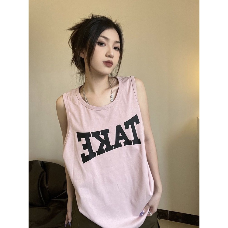 Jiashucheng Áo Thun Ba Lỗ Dáng Rộng In Chữ Phong Cách Hip Hop Mỹ Thời Trang Mùa Hè Cá Tính