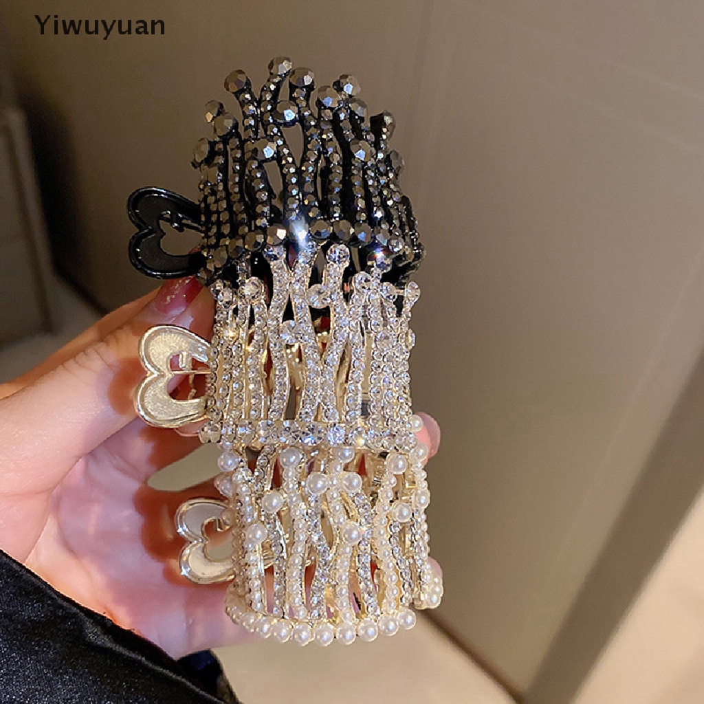 < Yiwuyuan > Kẹp Tóc Móng Vương Miện Đính Đá Ngọc Trai Giả Cao Cấp Phụ Kiện Tóc Đuôi Ngựa