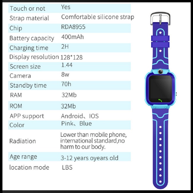 Đồng Hồ Thông Minh Zevaret Q12 Chống Thấm Nước IP67 Có Định Vị SOS 2 Chiều Cho Bé Và Phụ Kiện