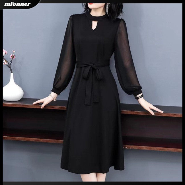 Đầm Chữ A Dài Tay Cổ Tròn Màu Trơn Thiết Kế Mỏng Xinh Xắn Thời Trang Dành Cho Nữ