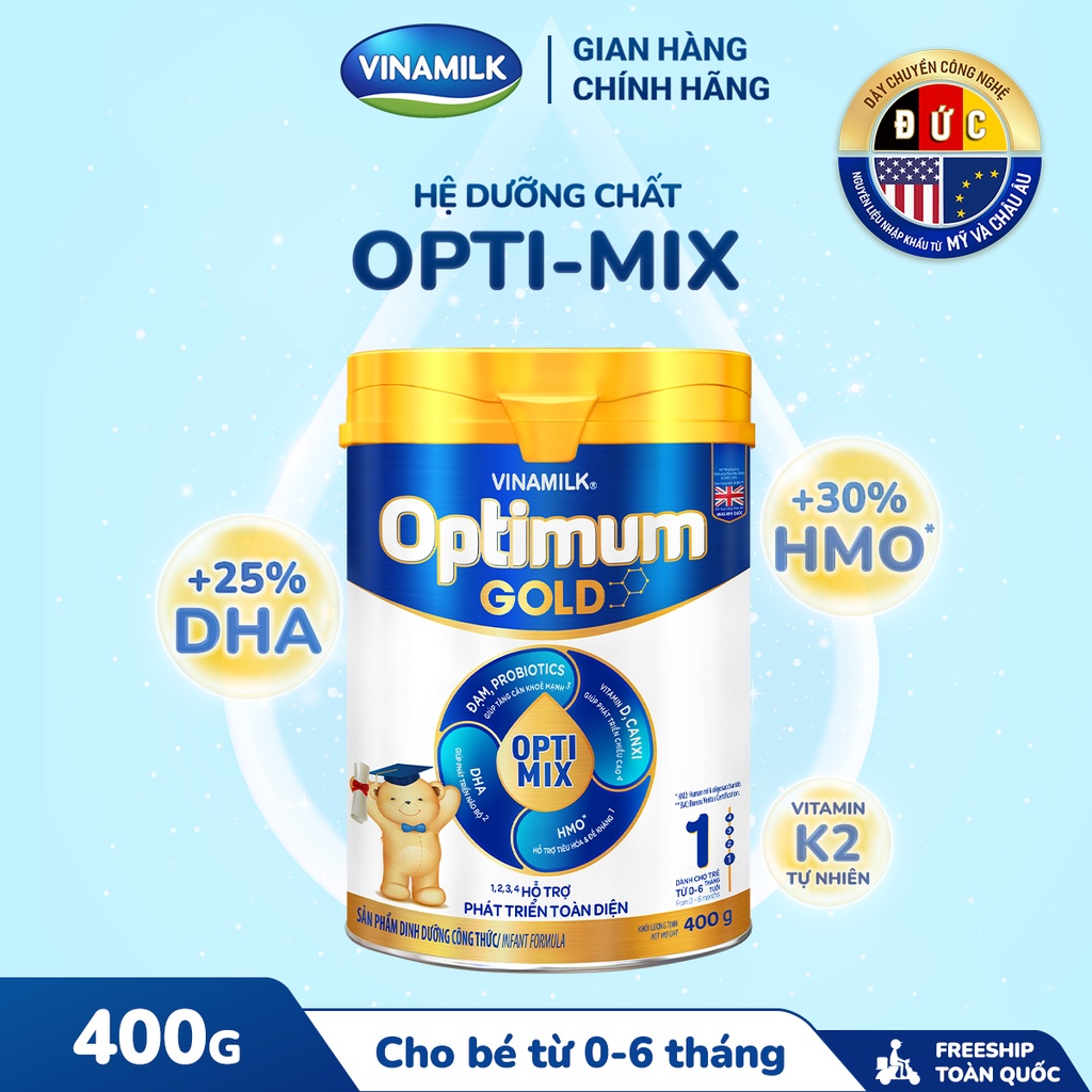 Hộp Sữa bột Vinamilk Optimum Gold 1 - Hộp thiếc 400g (cho bé từ 0 - 6 tháng tuổi)