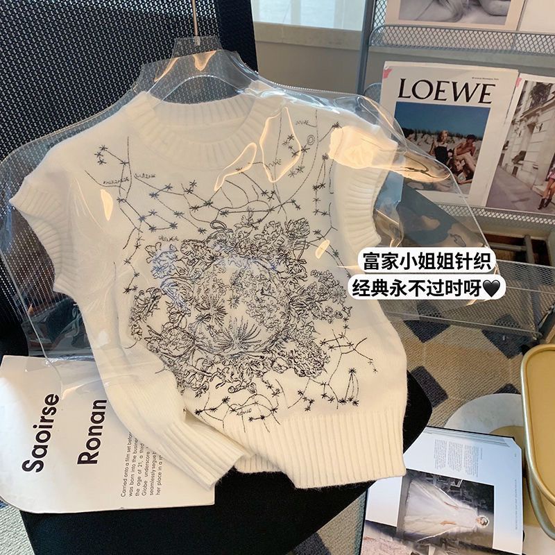 Áo Dệt Kim Sát Nách Cổ Tròn Thêu Họa Tiết Thời Trang Mùa Hè Hàn Quốc Cho Nữ