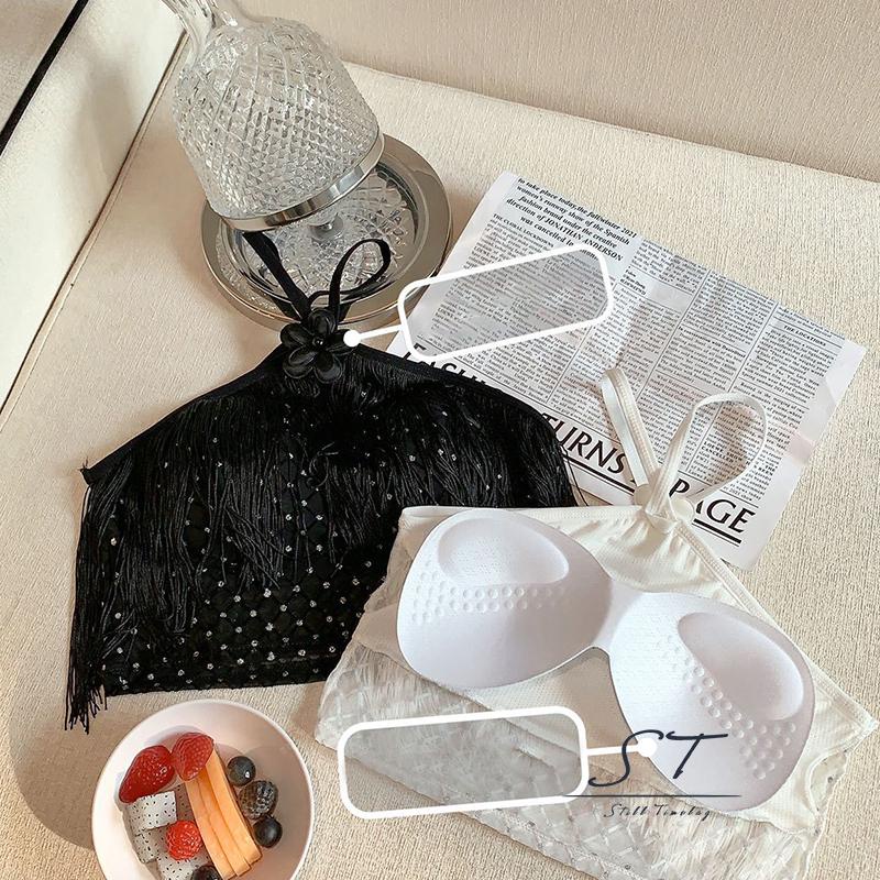 Áo Hai Dây Mỏng Mùa Hè CY03 Họa Tiết Hoa Có Tua Rua Cho Nữ