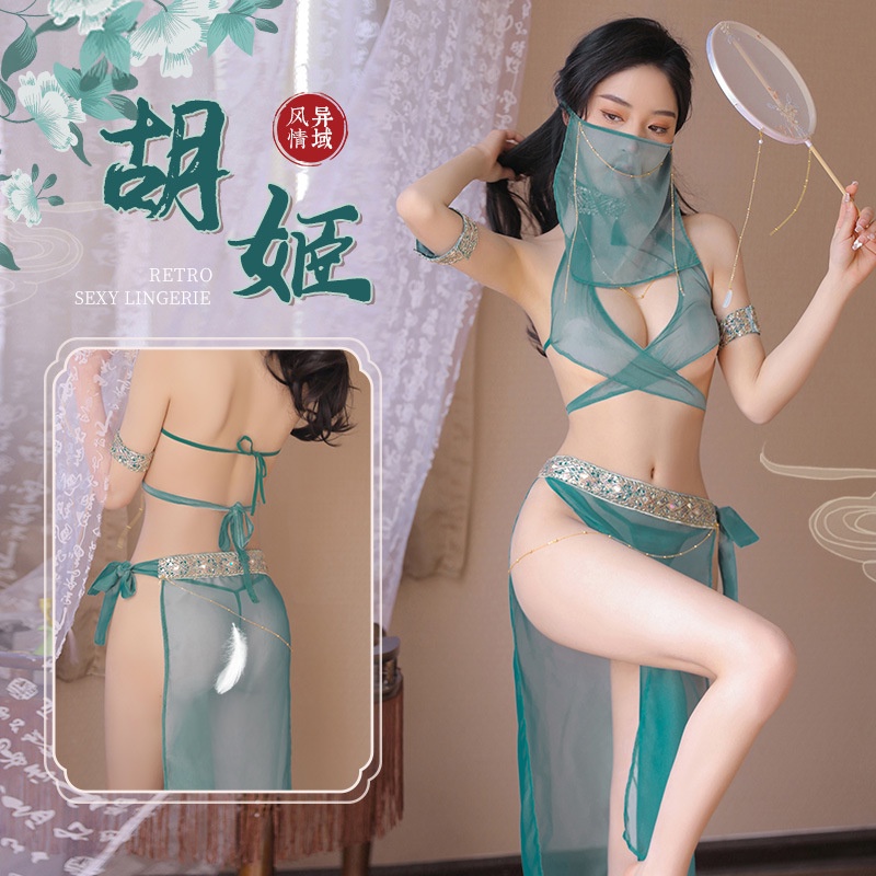 Bộ Đồ Ngủ Siêu Mỏng Trong Suốt Đính Kim Sa Lấp Lánh Phối Dây Xích Vàng Quyến Rũ Cho Nữ