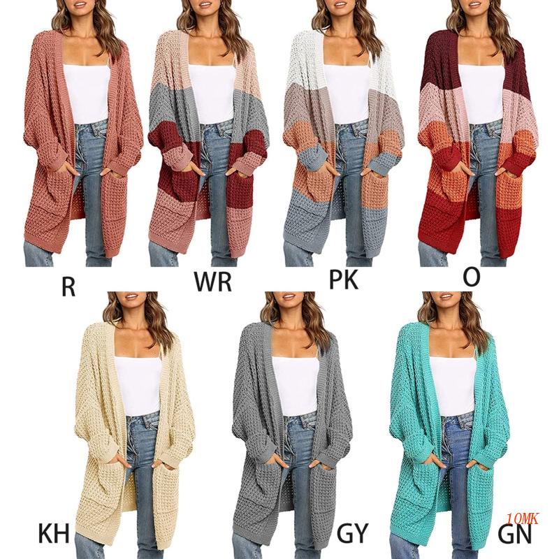 Xiangbao Áo Khoác Cardigan Dệt Kim Dáng Dài Tay Cánh Dơi Mở Phía Trước Màu Khố