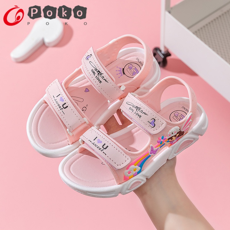 Dép Sandal Quai Dán Đế Mềm Màu Cầu Vồng Đơn Giản Thời Trang Mùa Hè Cho Bé Gái