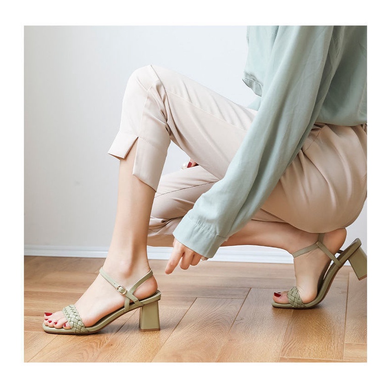 Xăng đan Cao Gót Dày Màu Đen Thời Trang Mùa Hè Pháp Cho Nữ