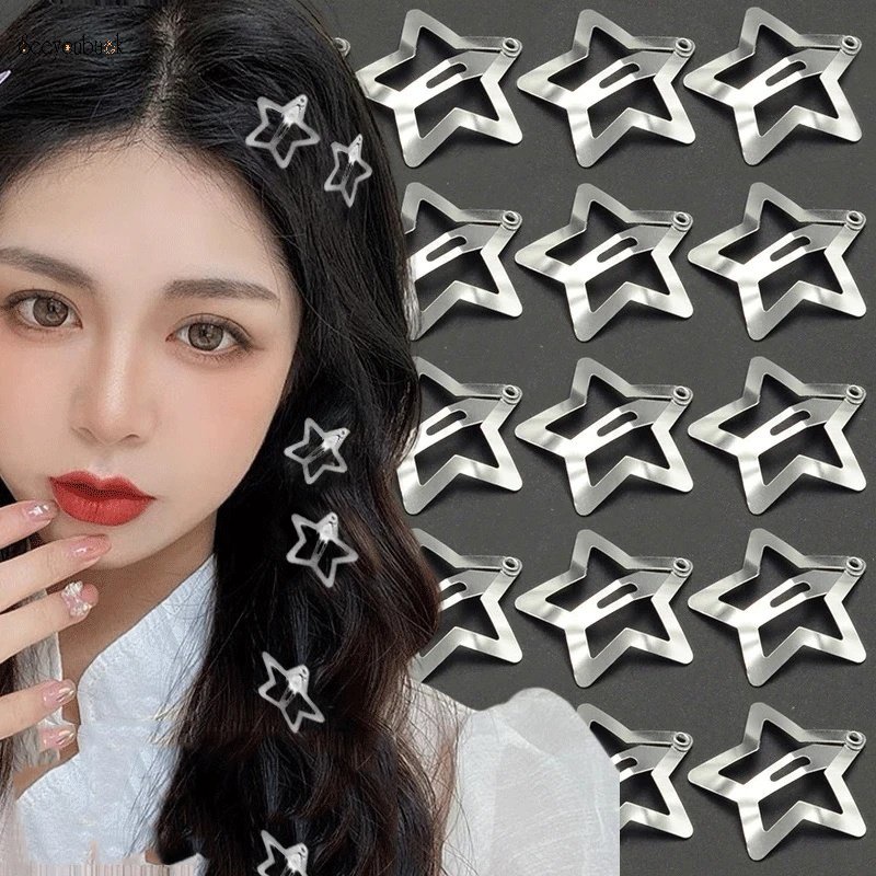 Kẹp Tóc BB Y2K Hình Ngôi Sao Màu Bạc Đơn Giản Thời Trang Cho Nữ