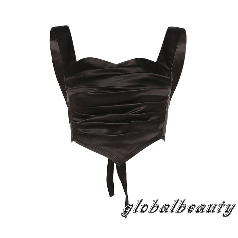 Gb-áo Croptop Không Tay Thắt Nơ Sau Lưng Bằng Satin Viền Hanky Dành Cho Bạn Nữ