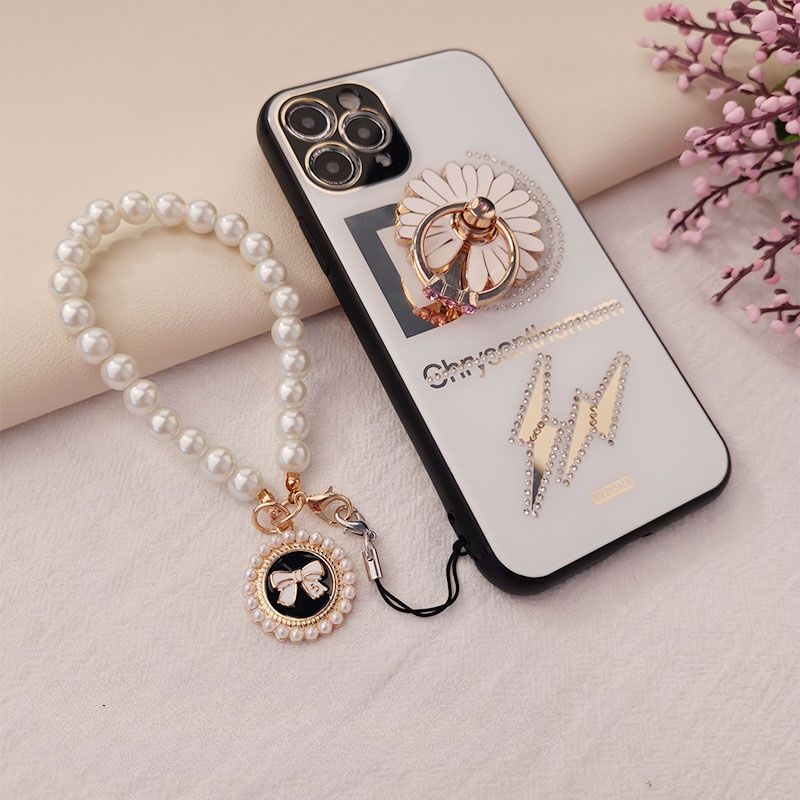 Ốp Điện Thoại Đính Ngọc Trai Có Dây Đeo Tay Thời Trang Dành Cho Nữ