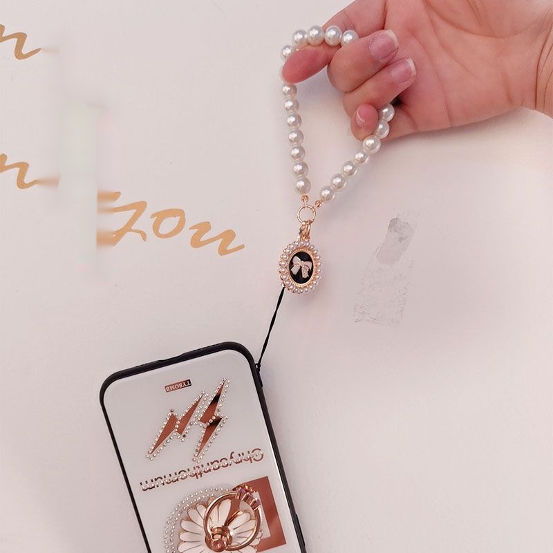 Ốp Điện Thoại Đính Ngọc Trai Có Dây Đeo Tay Thời Trang Dành Cho Nữ
