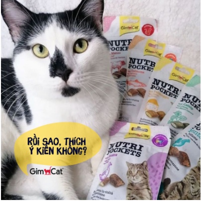 GimCat Nutri Pocket - Bánh quy giòn có nhân vị cỏ mèo  bổ sung 12 vitamin thiết yếu dành cho mèo