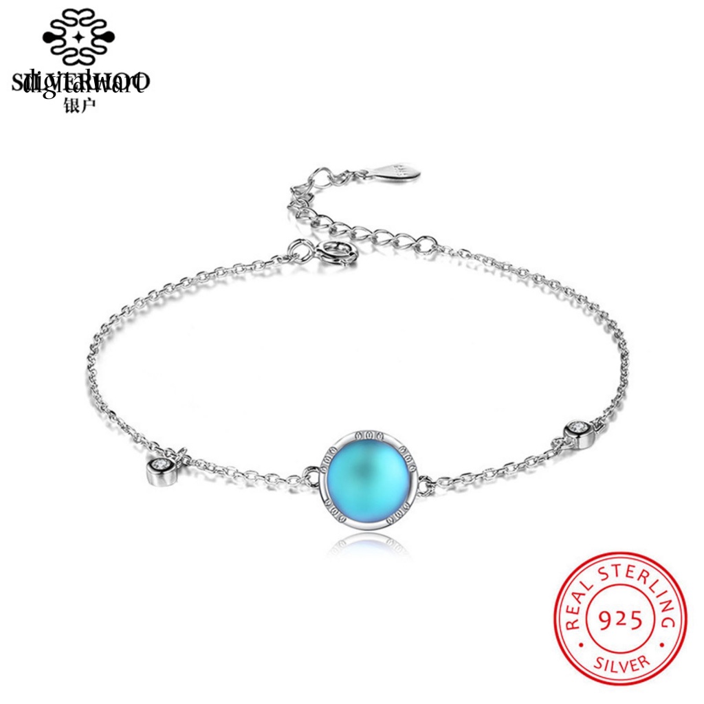 Kỹ Thuật Số| Vòng Tay Bạc Đính Đá Zirconia Màu Xanh Dương Khóa Tôm Hùm Có Thể Điều Chỉnh Thời Trang Cho Nữ