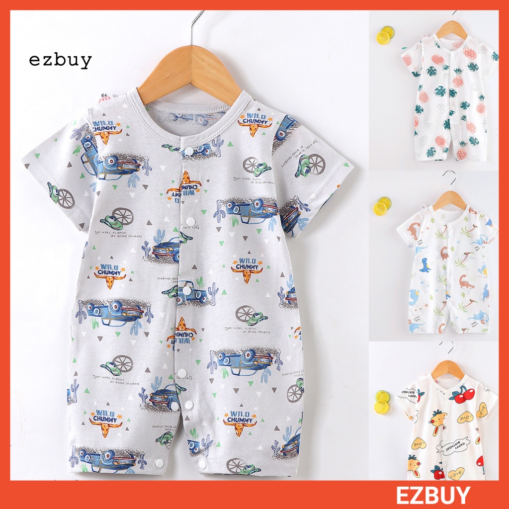 [EY] Bộ Áo Liền Quần Ngắn Tay Cài Khuy Mềm Mại Trung Tính Thời Trang Mùa Hè Cho Bé Sơ Sinh