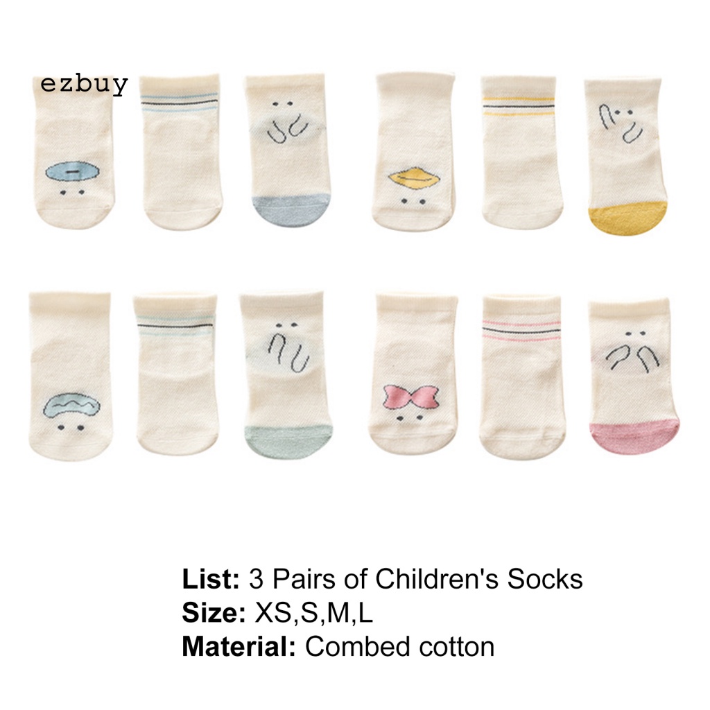 Set 3 Đôi Vớ Ngắn Chống Trượt Chống Mài Mòn Thiết Kế Hoạt Hình Đơn Giản Thời Trang Mùa Hè Cho Bé Sơ Sinh