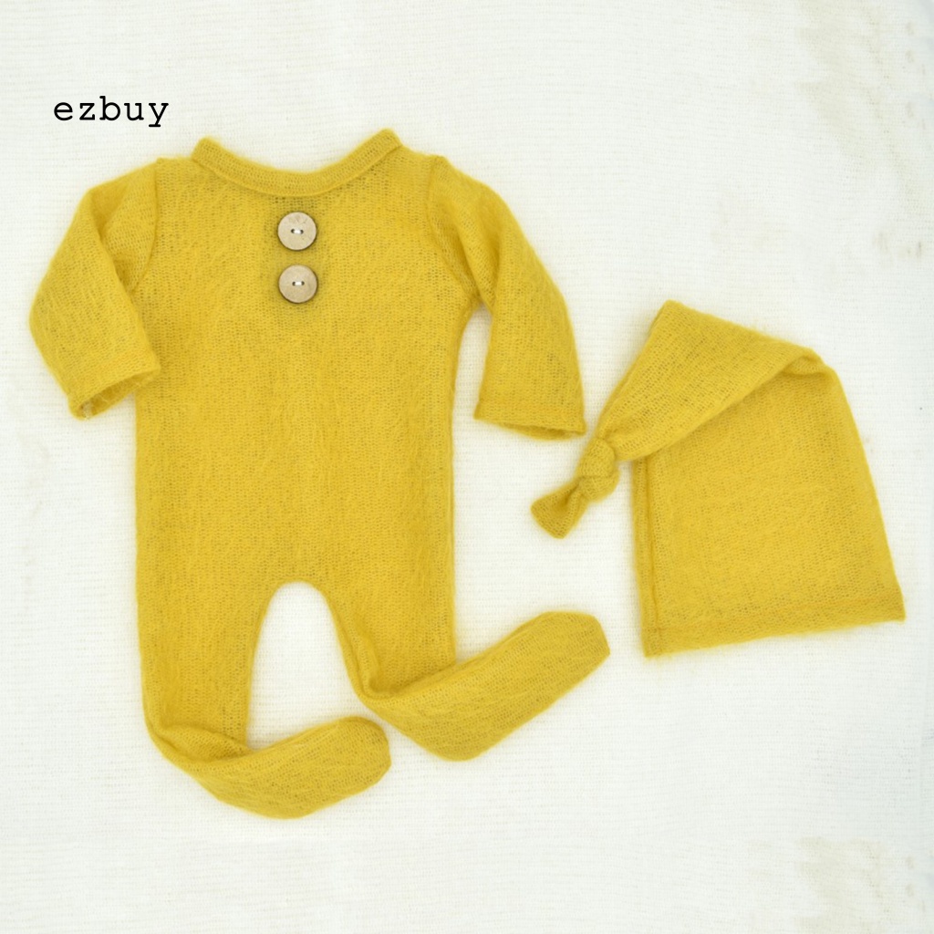 Bộ Áo Liền Quần Dệt Kim Thắt Nút Màu Sắc Trơn Dùng Làm Đạo Cụ Chụp Ảnh Cho Bé Sơ Sinh