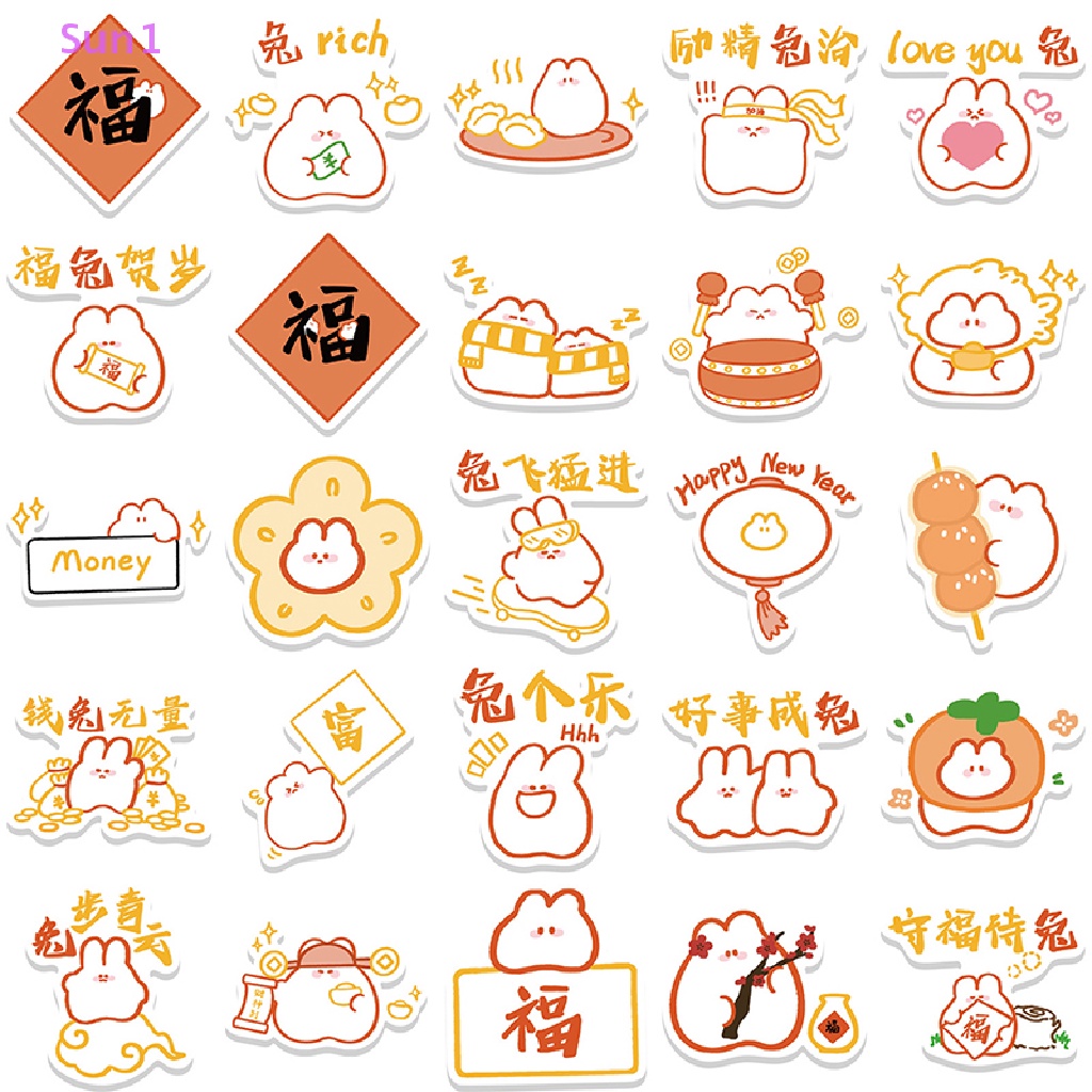 Set 52 Nhãn Dán PVC Hình Thỏ Trang Trí Năm Mới Cho Đàn Ghi Ta / Laptop / Điện Thoại / Sổ Tay DIY