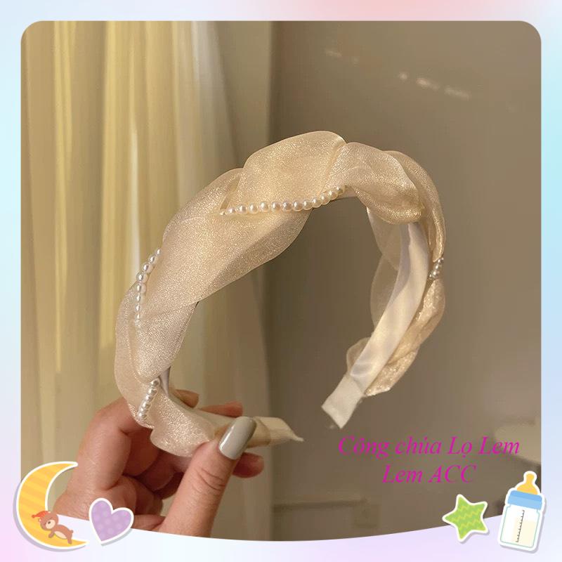 Bờm tóc tết cho bé phối dây hạt trai nhẹ nhàng điệu đà cho bé gái L061