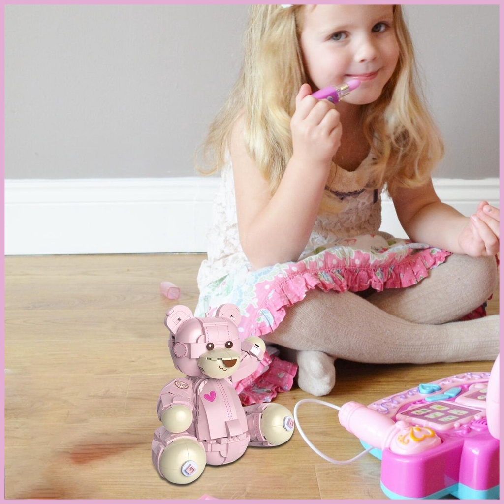 Khối Đồ Chơi Lắp Ráp Hình Chú Gấu Hồng Mini Dễ Thương Cho Bé