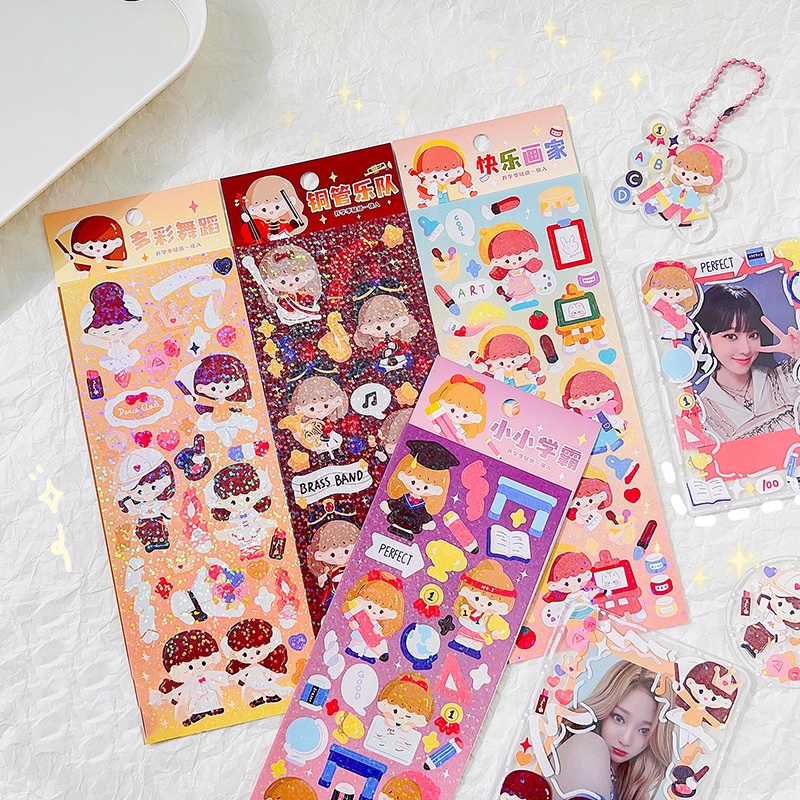 Miếng Dán Họa Tiết Hoạt Hình Lấp Lánh Trang Trí Sổ Tay DIY