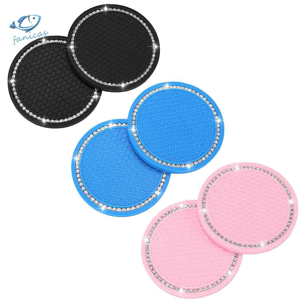 Bộ 2 Đế Lót Ly Chống Trượt Đính Đá Dễ Thương Cho Xe Hơi