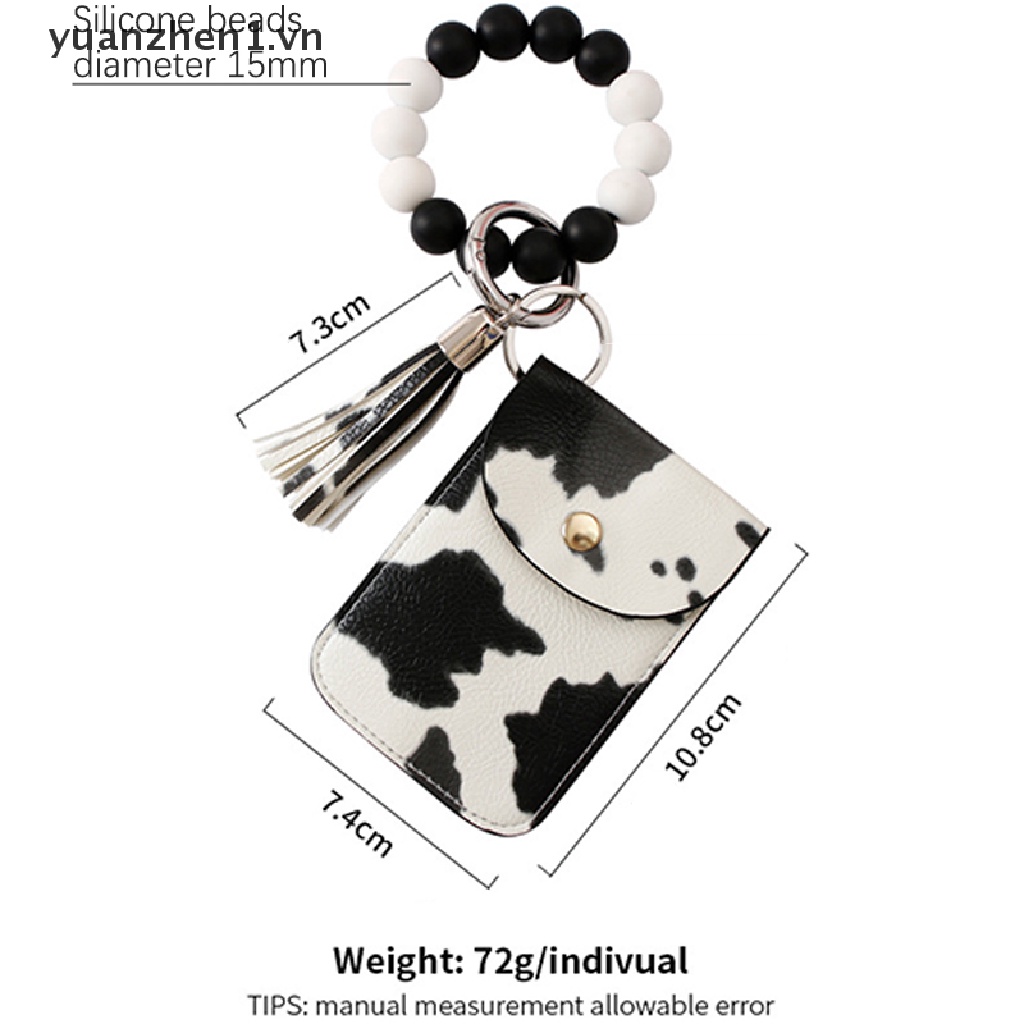 Móc Khóa Dạng Ví Đính Hạt Phối Dây Tua Rua Và Dây Đeo Tay Bằng Silicon